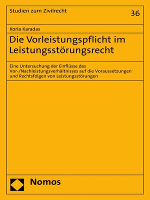 cover image of Die Vorleistungspflicht im Leistungsstörungsrecht